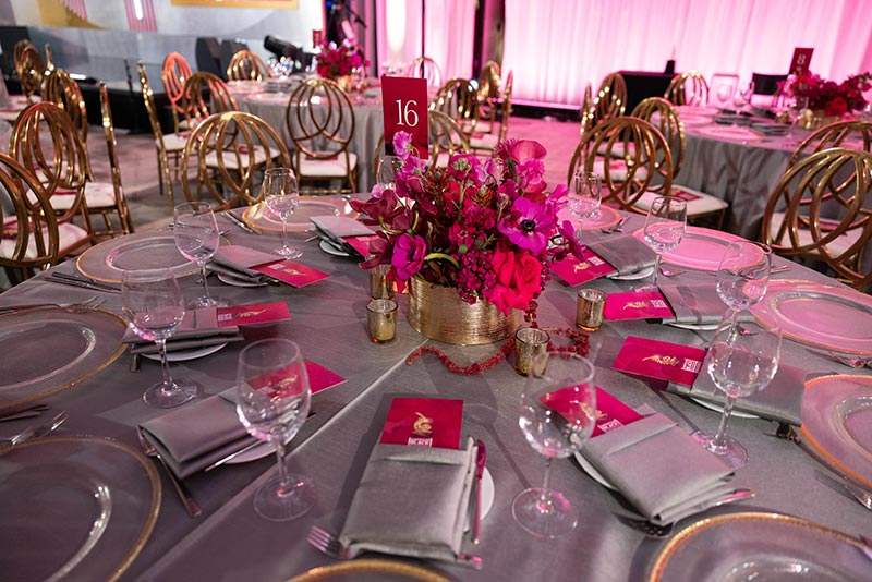 Dining tables decorated for event